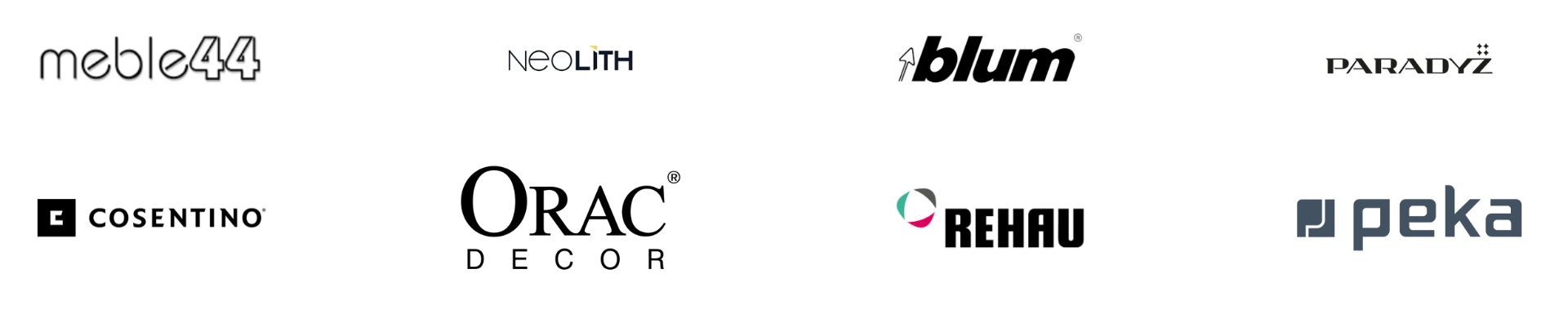 Marki partnerskie: Meble44, Neolith, Blum, Paradyż, Cosentino, Orac Decor, Rehau, Peka
